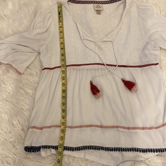 Knox Rose Boho Blouse Womens Tassel Lace Hippie Peasant Prairie Red White Blue L - Picture 8 of 9